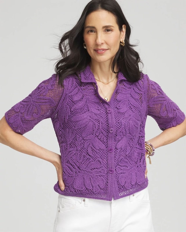 Palm-Frond Crochet-Lace Shacket - image 1